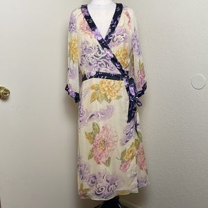 ECI New York 100% Silk Wrap Midi Dress